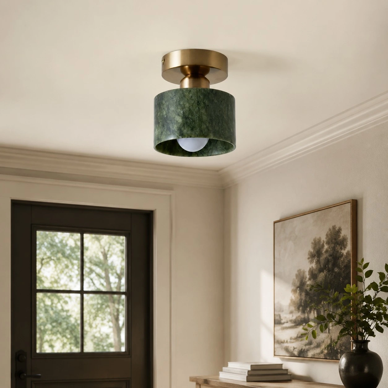 Green jade brass ceiling light detail 05