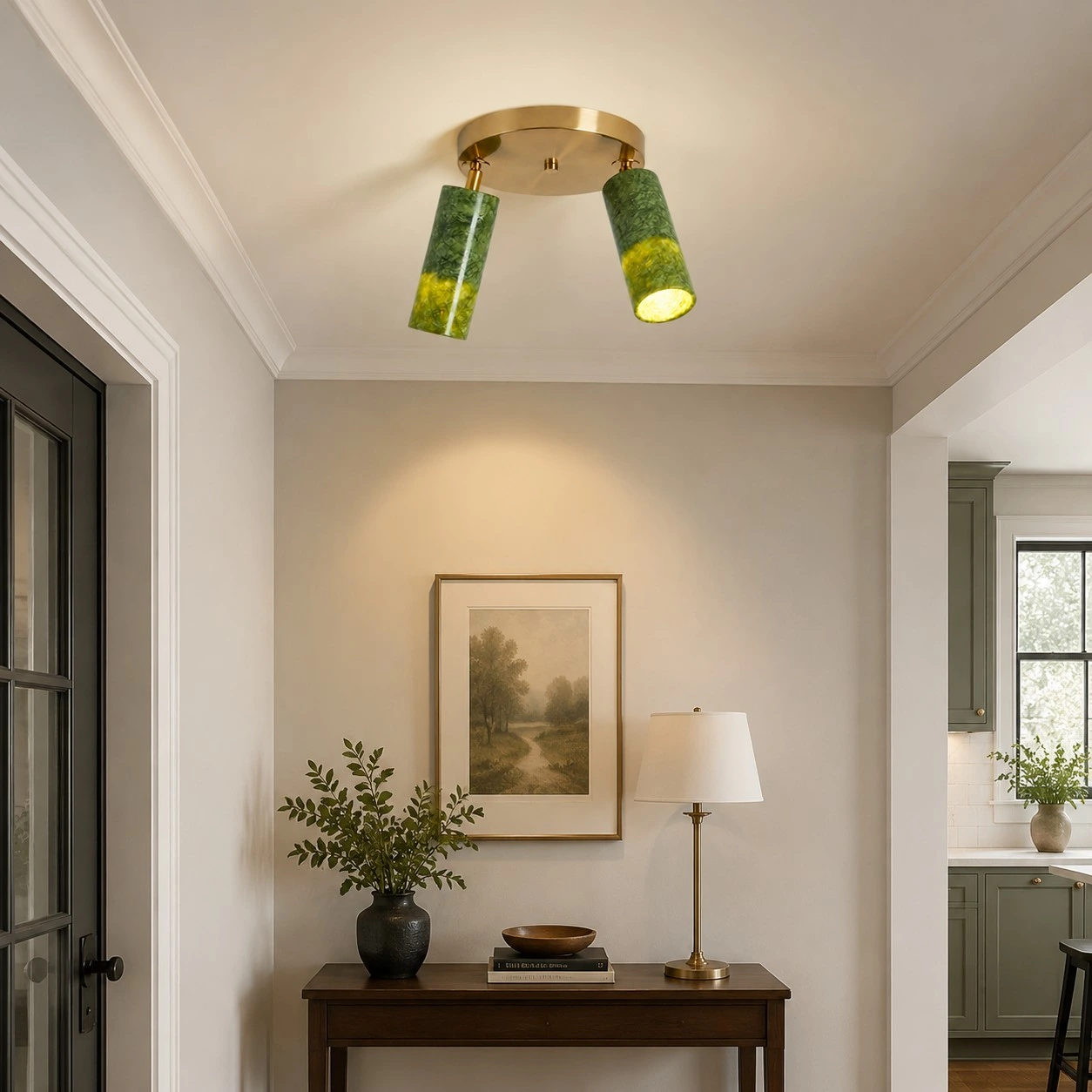 Green jade brass ceiling light detail 08